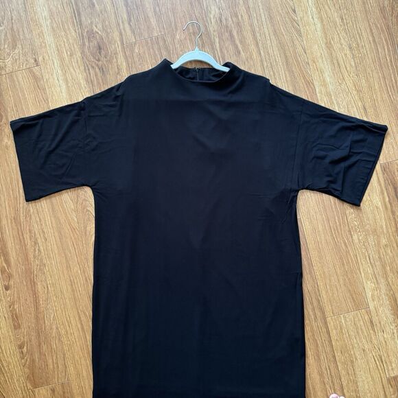 Chicos Women Midi Dress 3 XL/16 Black Mock Neck Short Sleeves Fully Lined Slits - Picture 3 of 12